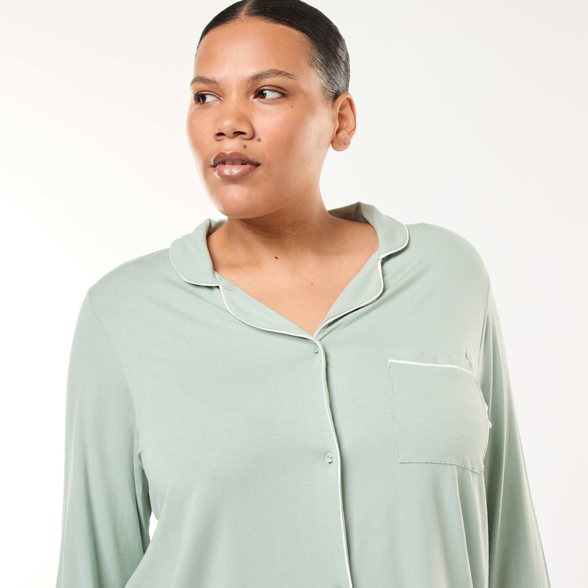 Conjunto de pijama largo camisa + pantalón - 2 piezas VERDE