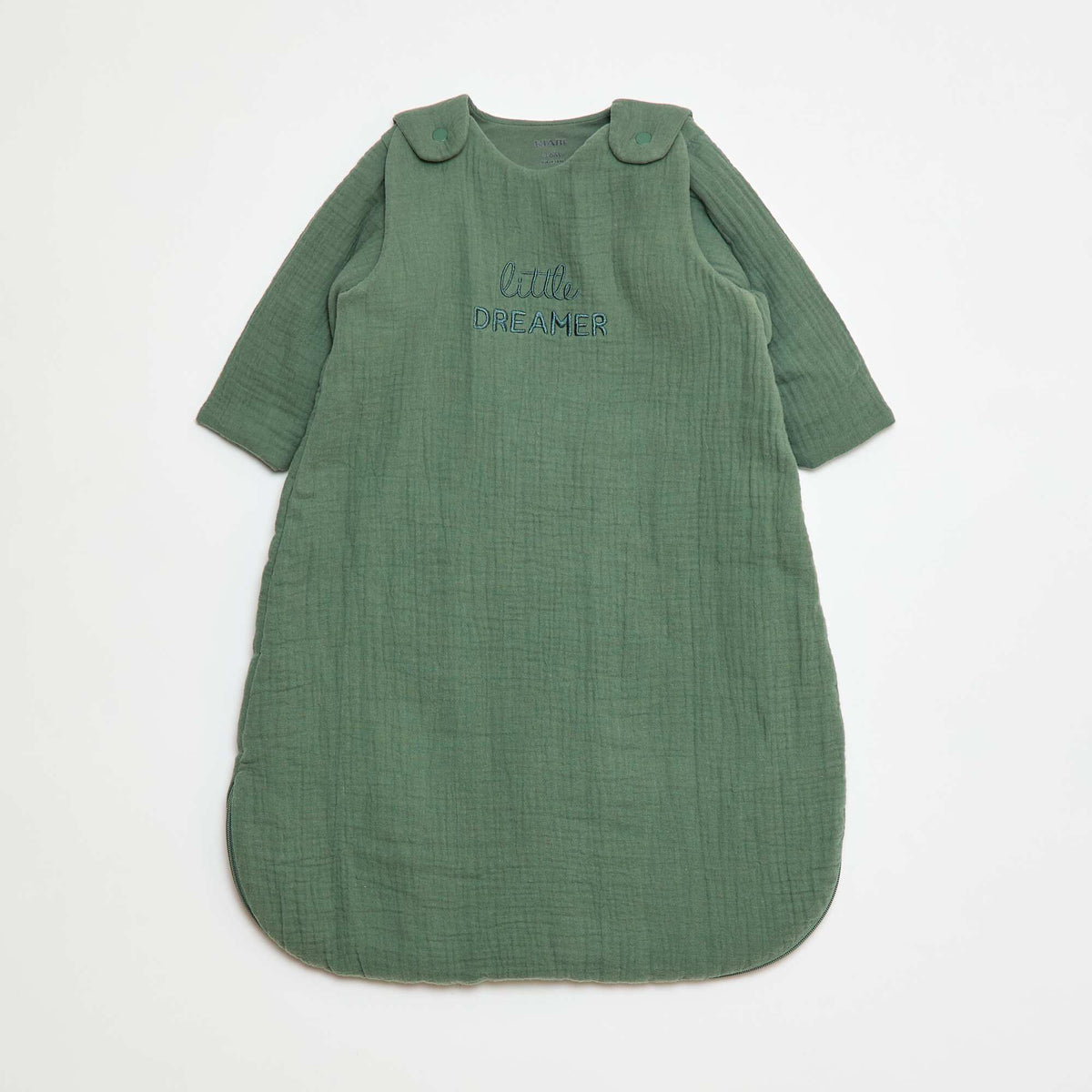 Saco de dormir de muselina de algodón con mangas extraíbles VERDE