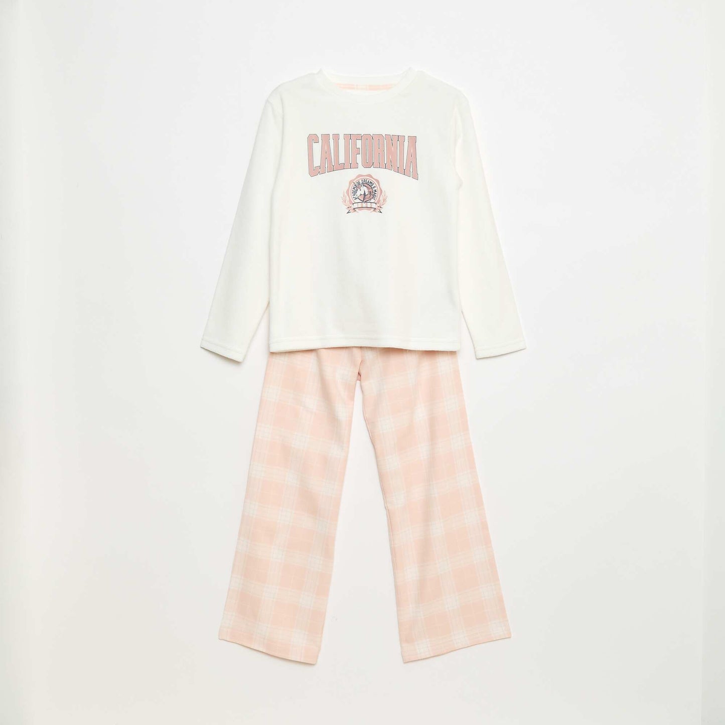 Conjunto de pijama largo polar camiseta + pantalón - 2 piezas BLANCO