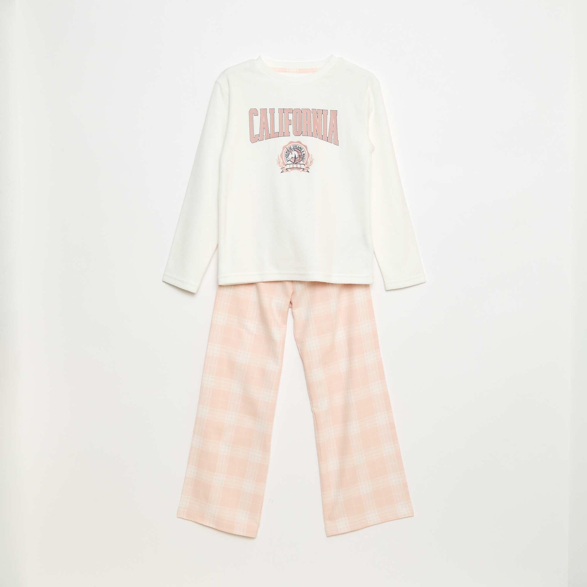 Conjunto de pijama largo polar camiseta + pantalón - 2 piezas BLANCO