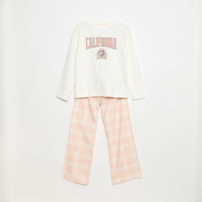 Conjunto de pijama largo polar camiseta + pantalón - 2 piezas BLANCO
