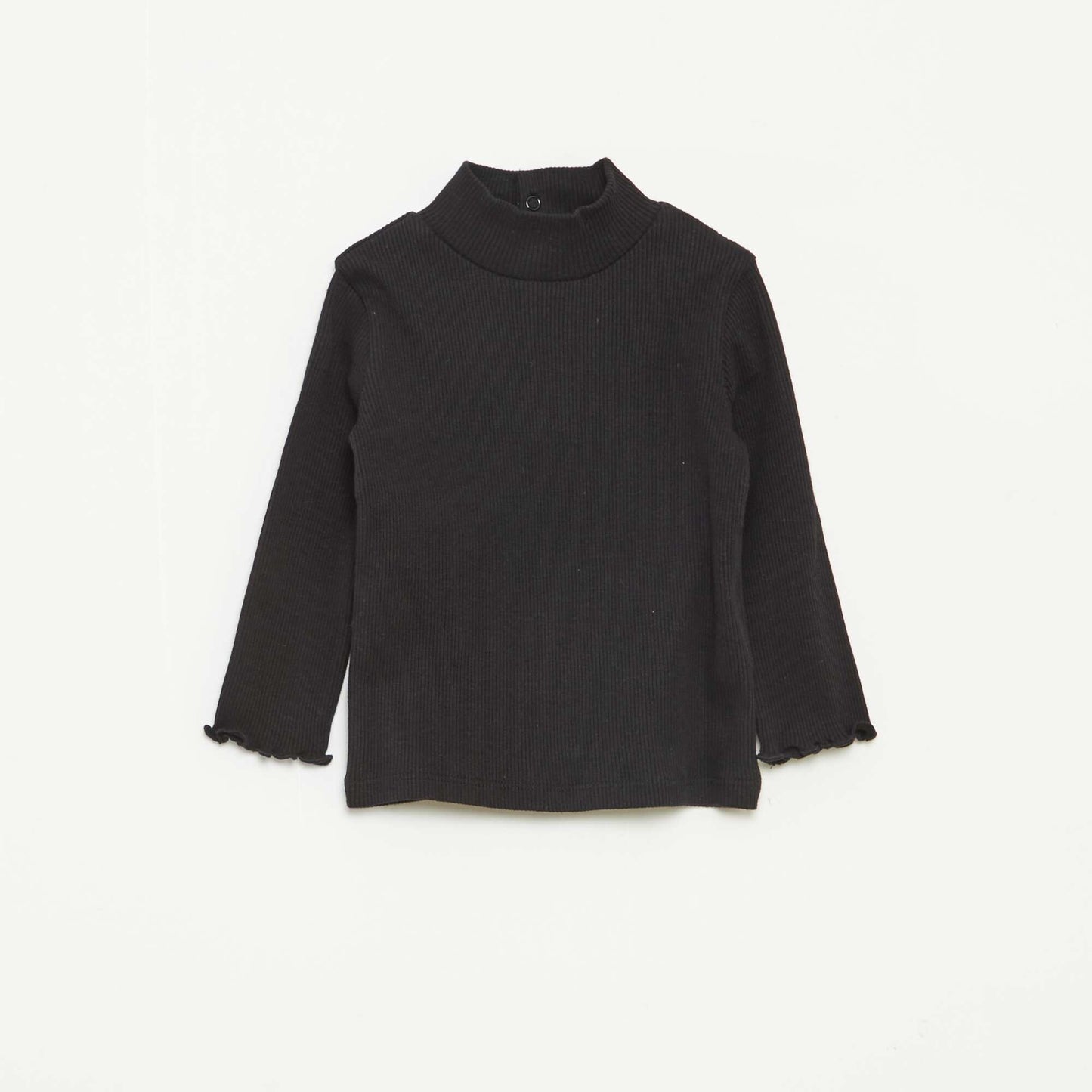 Sweater de punto de canalé con cuello alto NEGRO