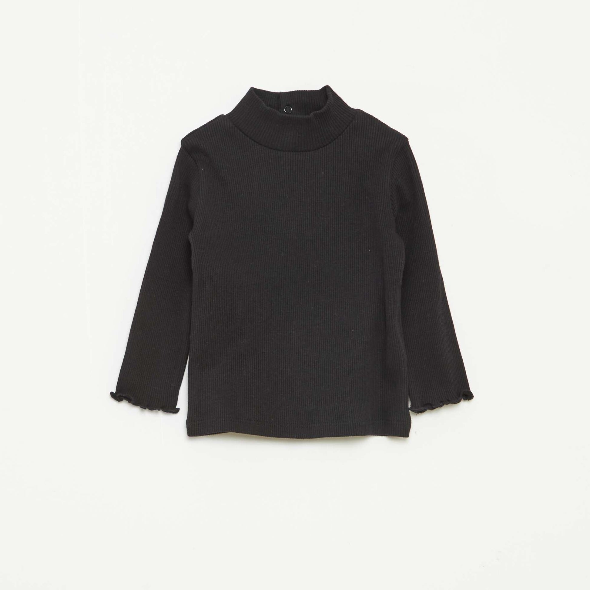 Sweater de punto de canalé con cuello alto NEGRO