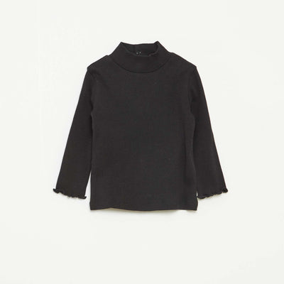 Sweater de punto de canalé con cuello alto NEGRO