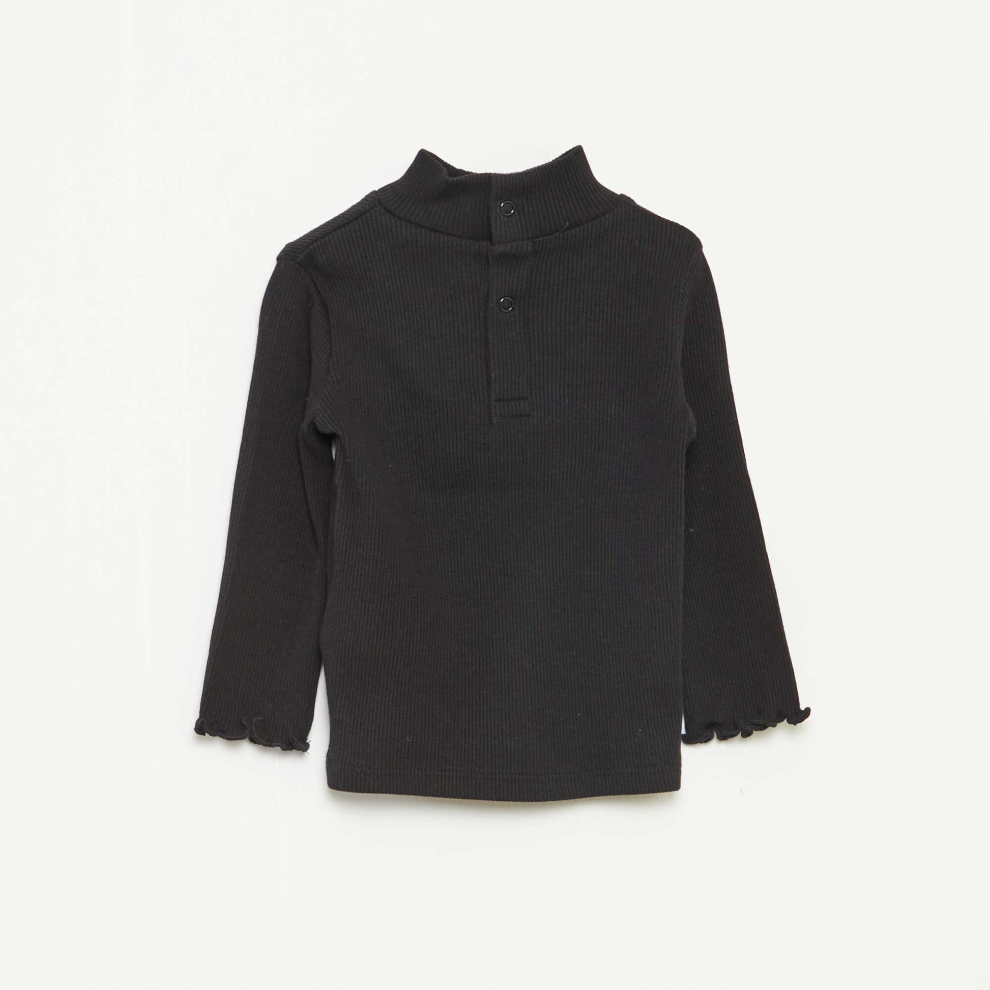 Sweater de punto de canalé con cuello alto NEGRO