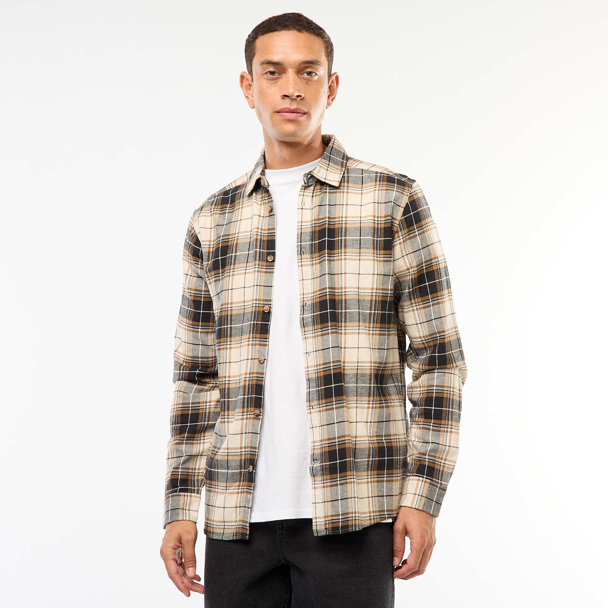 Camisa regular de cuadros BEIGE