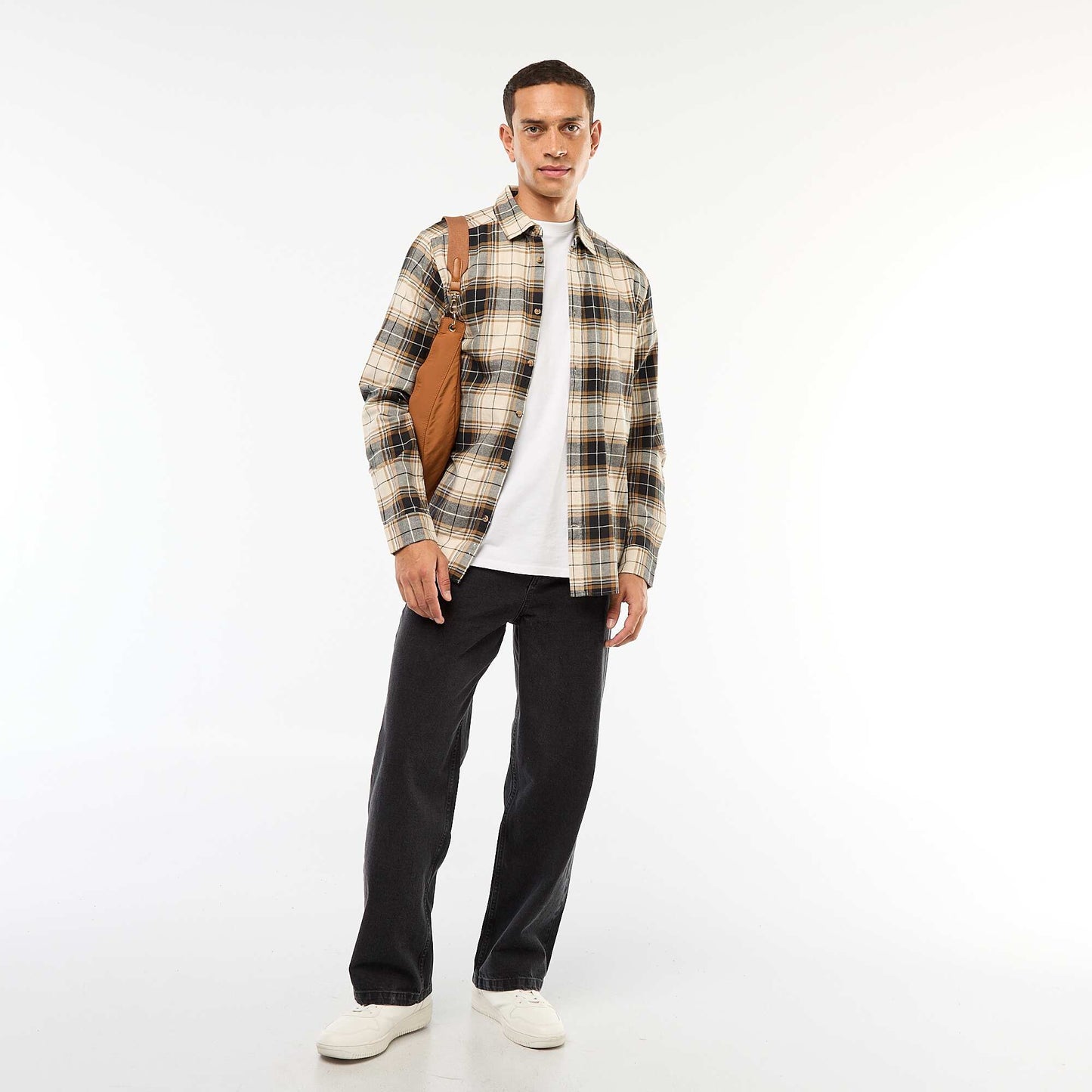 Camisa regular de cuadros BEIGE