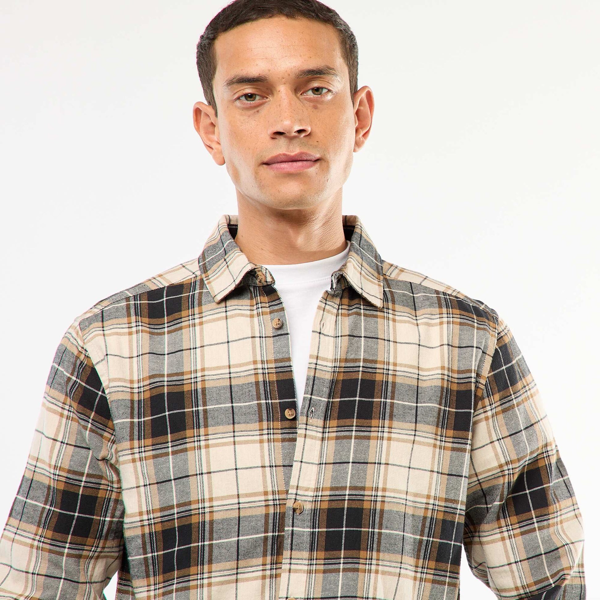 Camisa regular de cuadros BEIGE