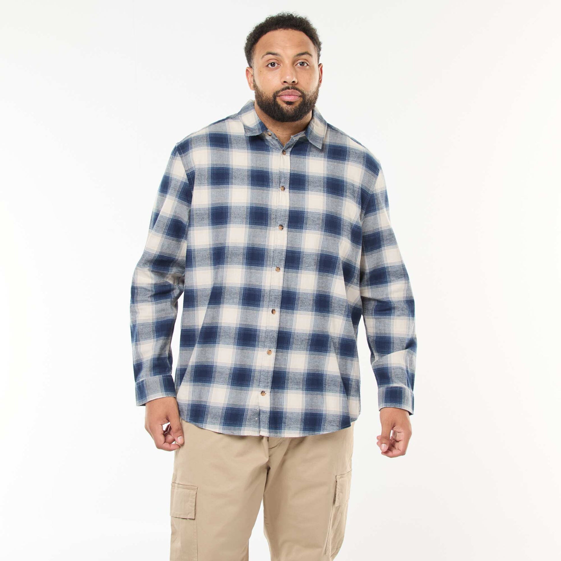 Camisa de manga larga con estampado de cuadros AZUL