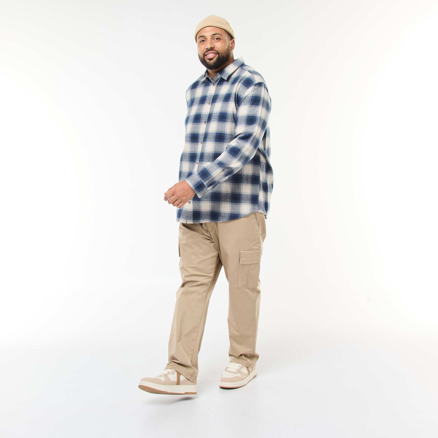 Camisa de manga larga con estampado de cuadros AZUL