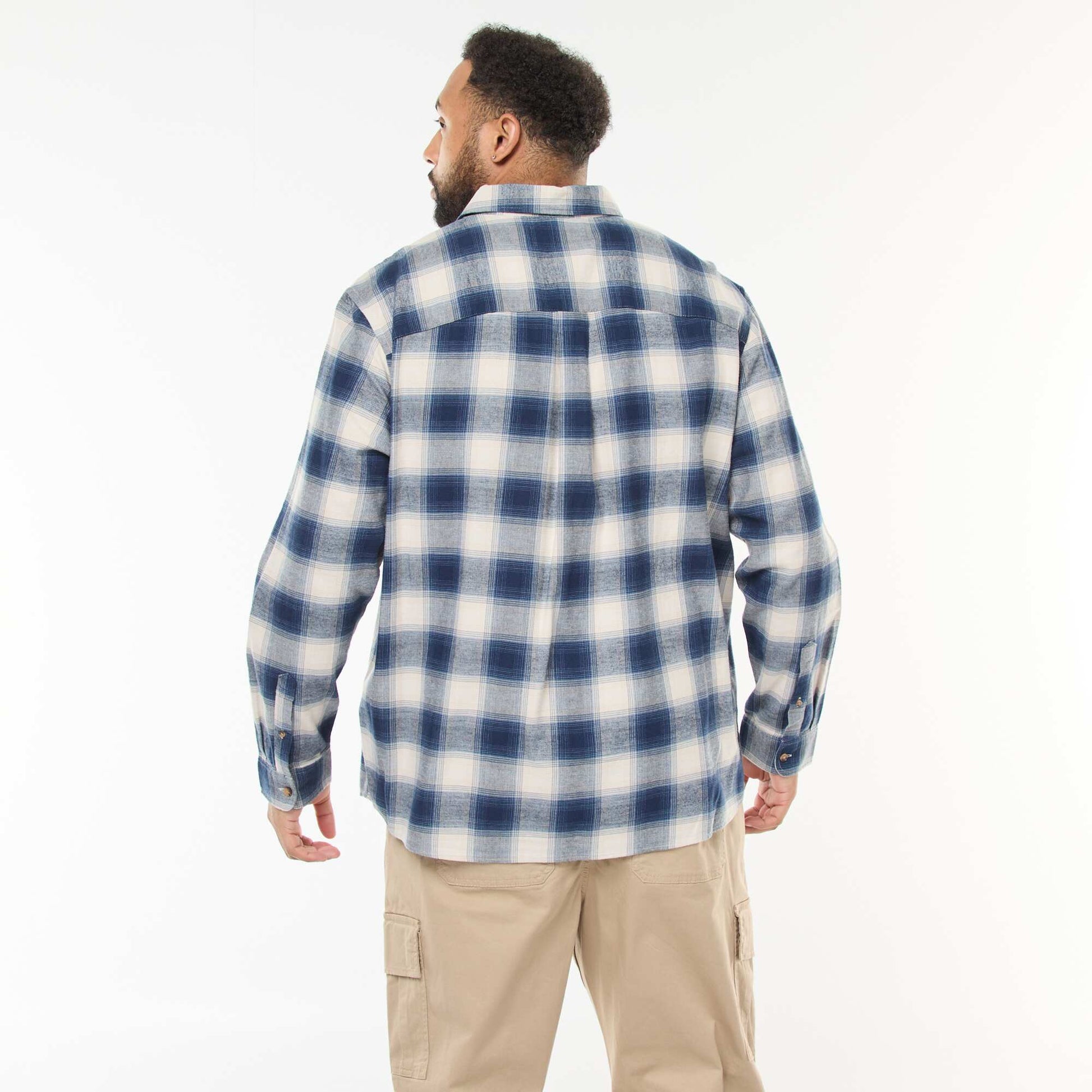 Camisa de manga larga con estampado de cuadros AZUL