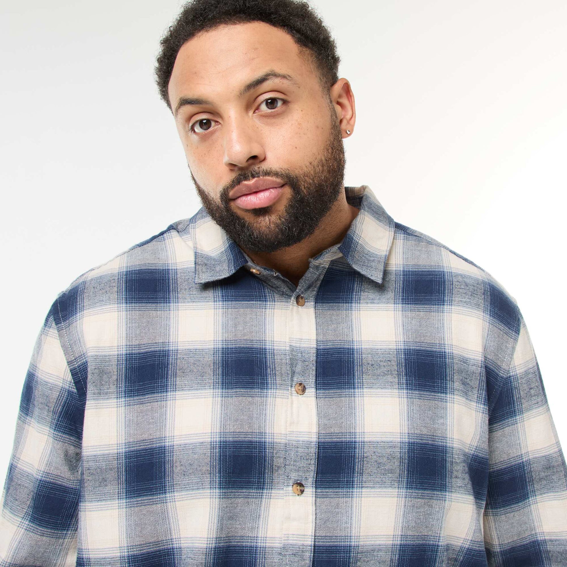 Camisa de manga larga con estampado de cuadros AZUL