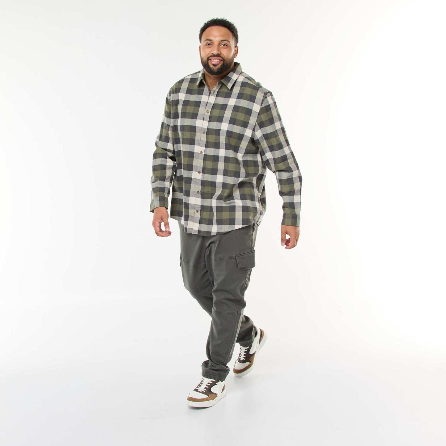 Camisa de manga larga con estampado de cuadros KAKI