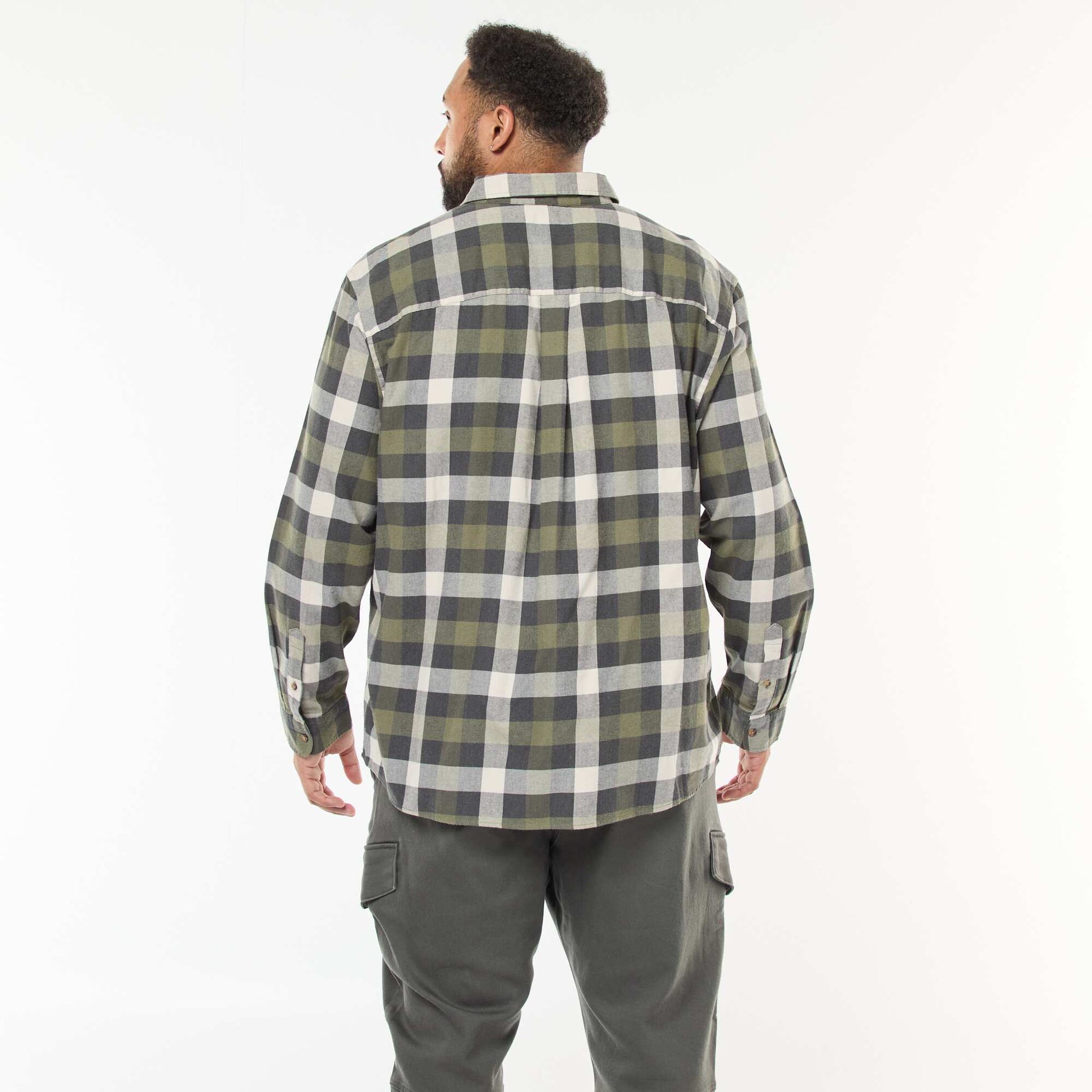 Camisa de manga larga con estampado de cuadros KAKI