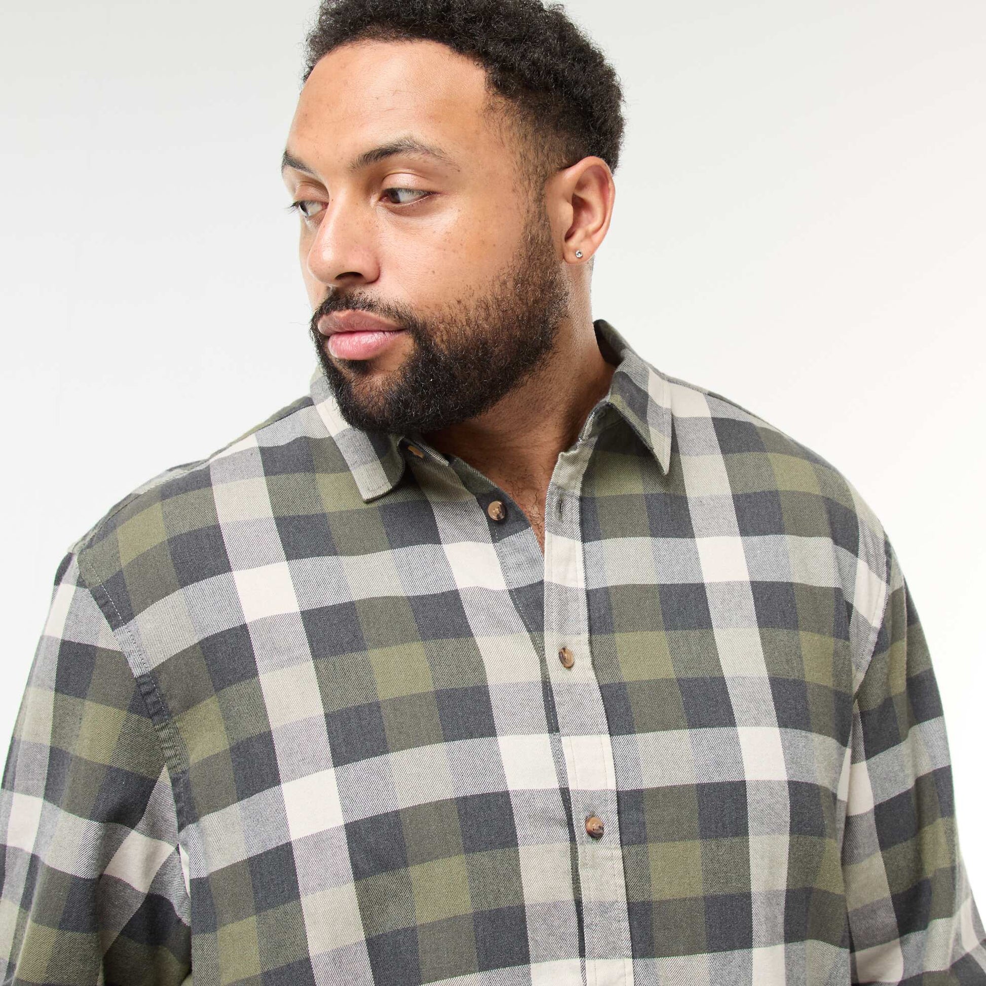 Camisa de manga larga con estampado de cuadros KAKI