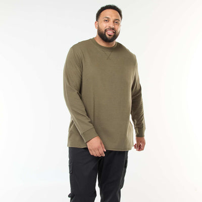 Sweater de punto canalé con cuello redondo KAKI