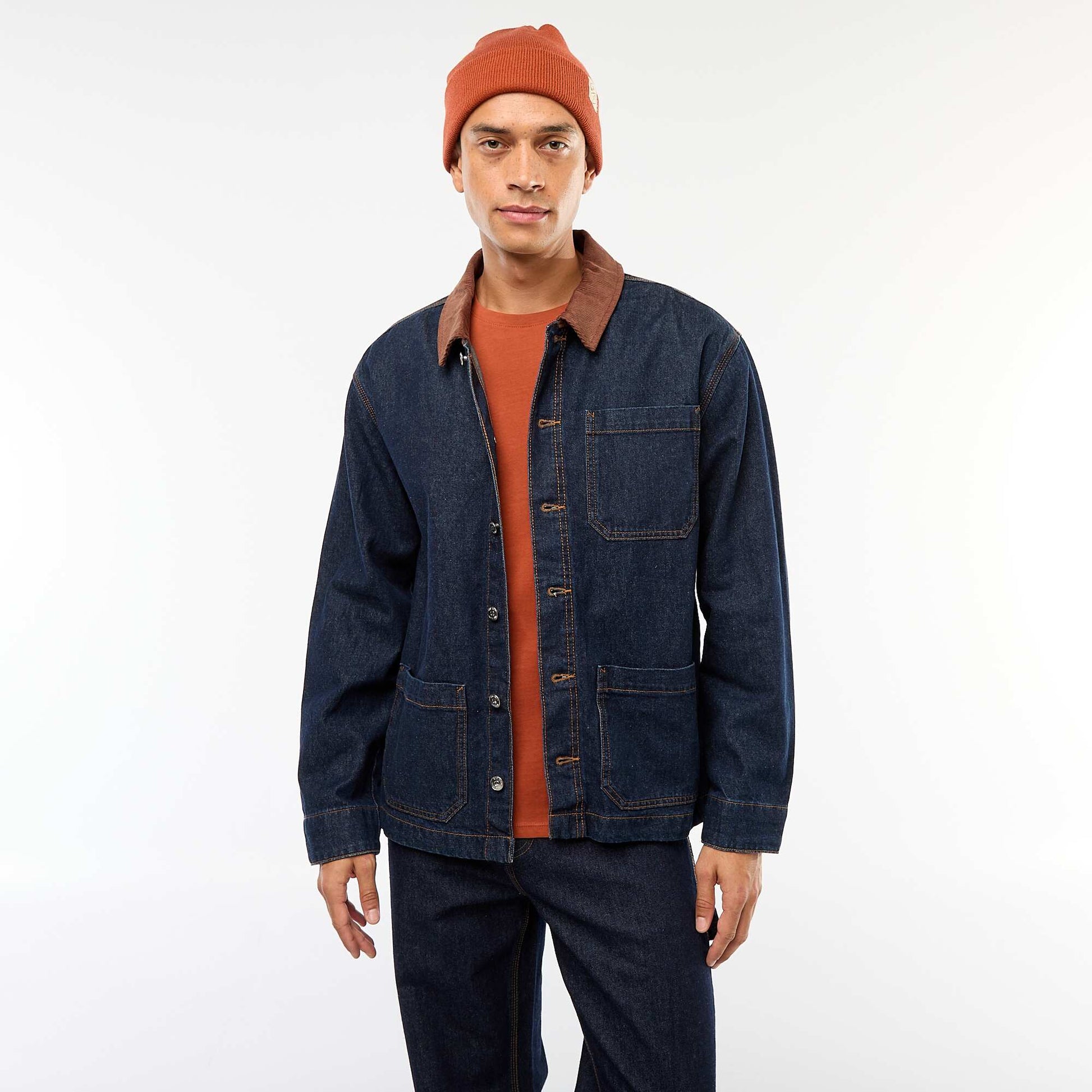 Chaqueta denim con cuello de pana AZUL