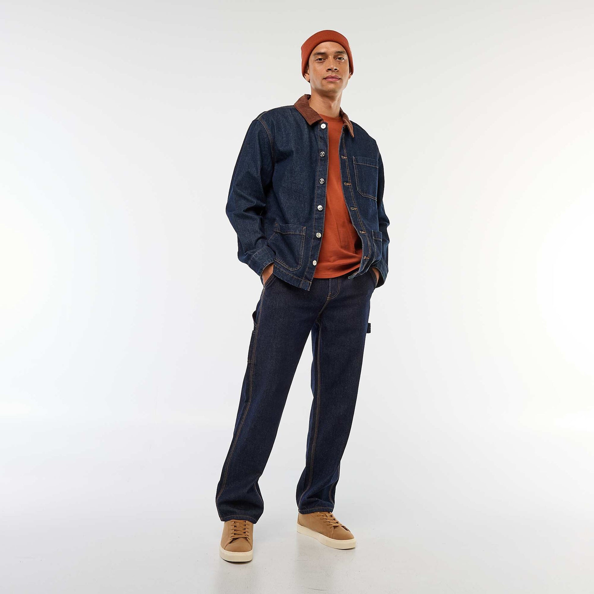 Chaqueta denim con cuello de pana AZUL