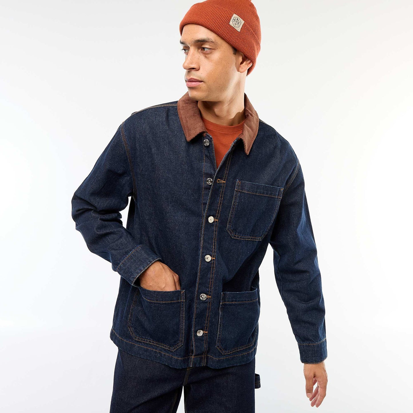 Chaqueta denim con cuello de pana AZUL