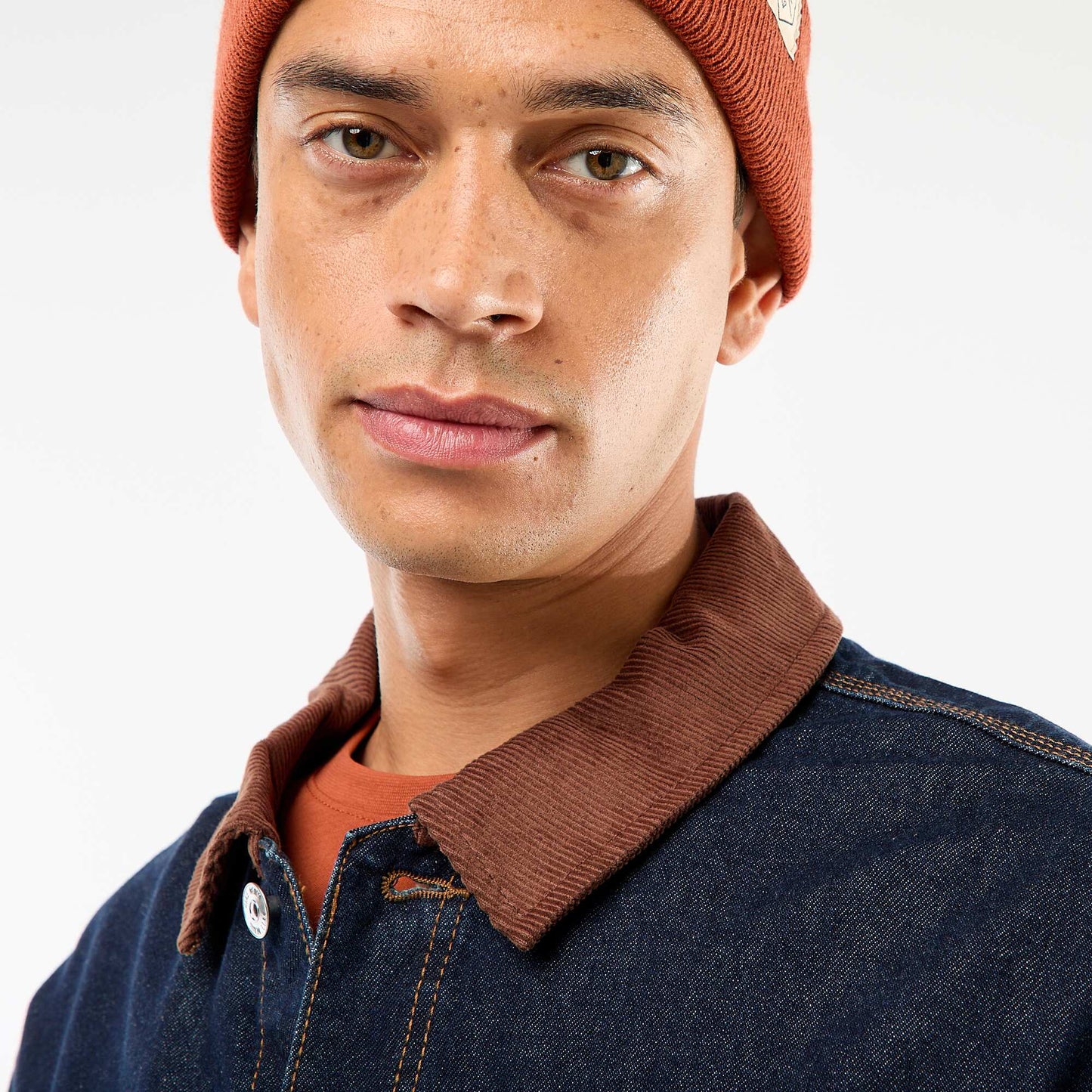 Chaqueta denim con cuello de pana AZUL