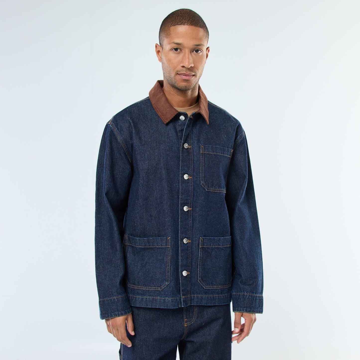 Chaqueta denim con cuello de pana AZUL