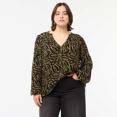 Blusa vaporosa estampada de punto de crepé VERDE