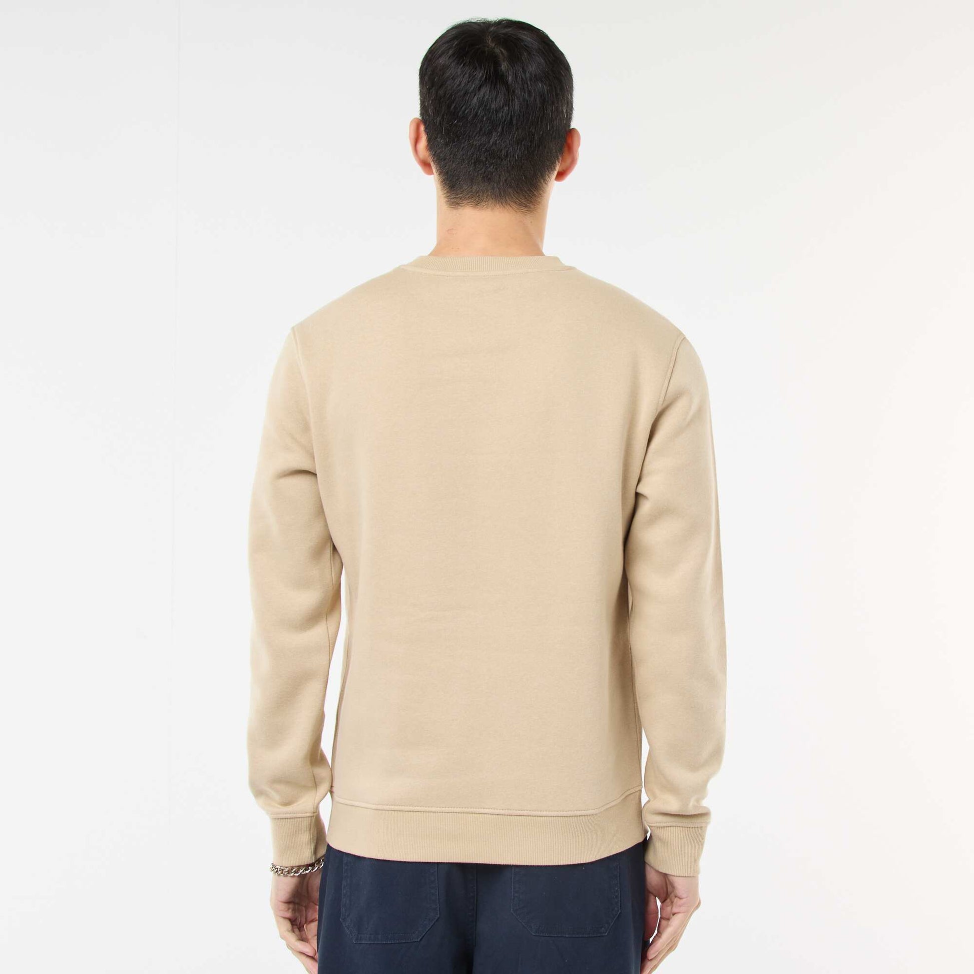 Buzo lisa de cuello redondo en felpa perchada BEIGE