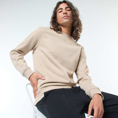 Buzo lisa de cuello redondo en felpa perchada BEIGE