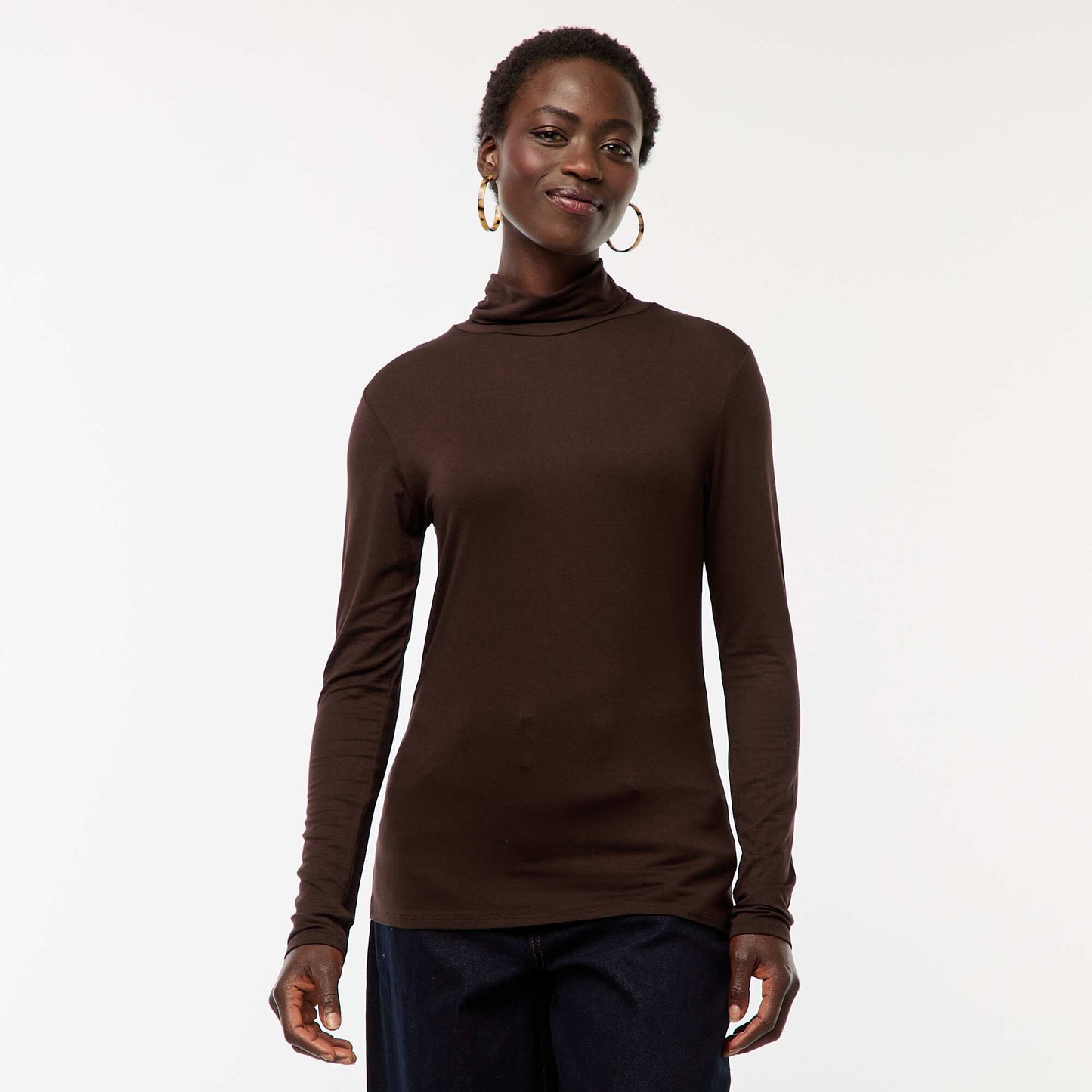 Camiseta de cuello alto y manga larga MARRON