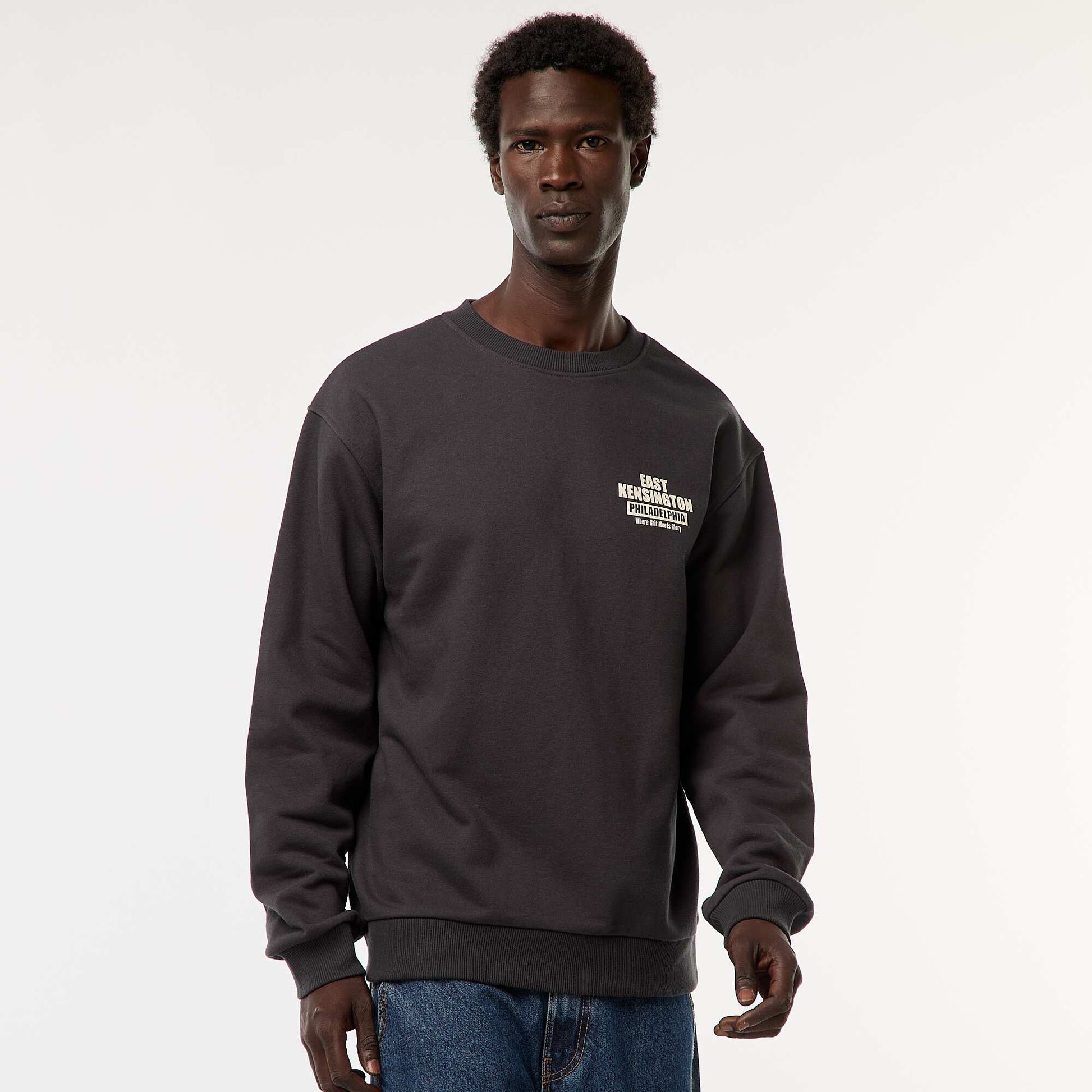 Buzo de felpa con cuello redondo y estampado a doble cara GRIS