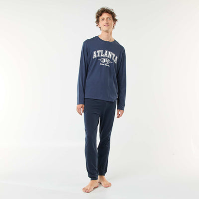 Conjunto de pijama largo de punto camiseta + pantalón - 2 piezas AZUL