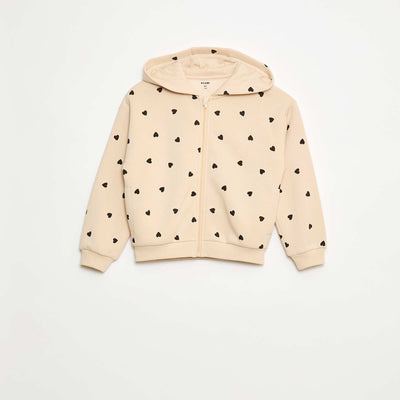 Buzo con cremallera y capucha estampada BEIGE