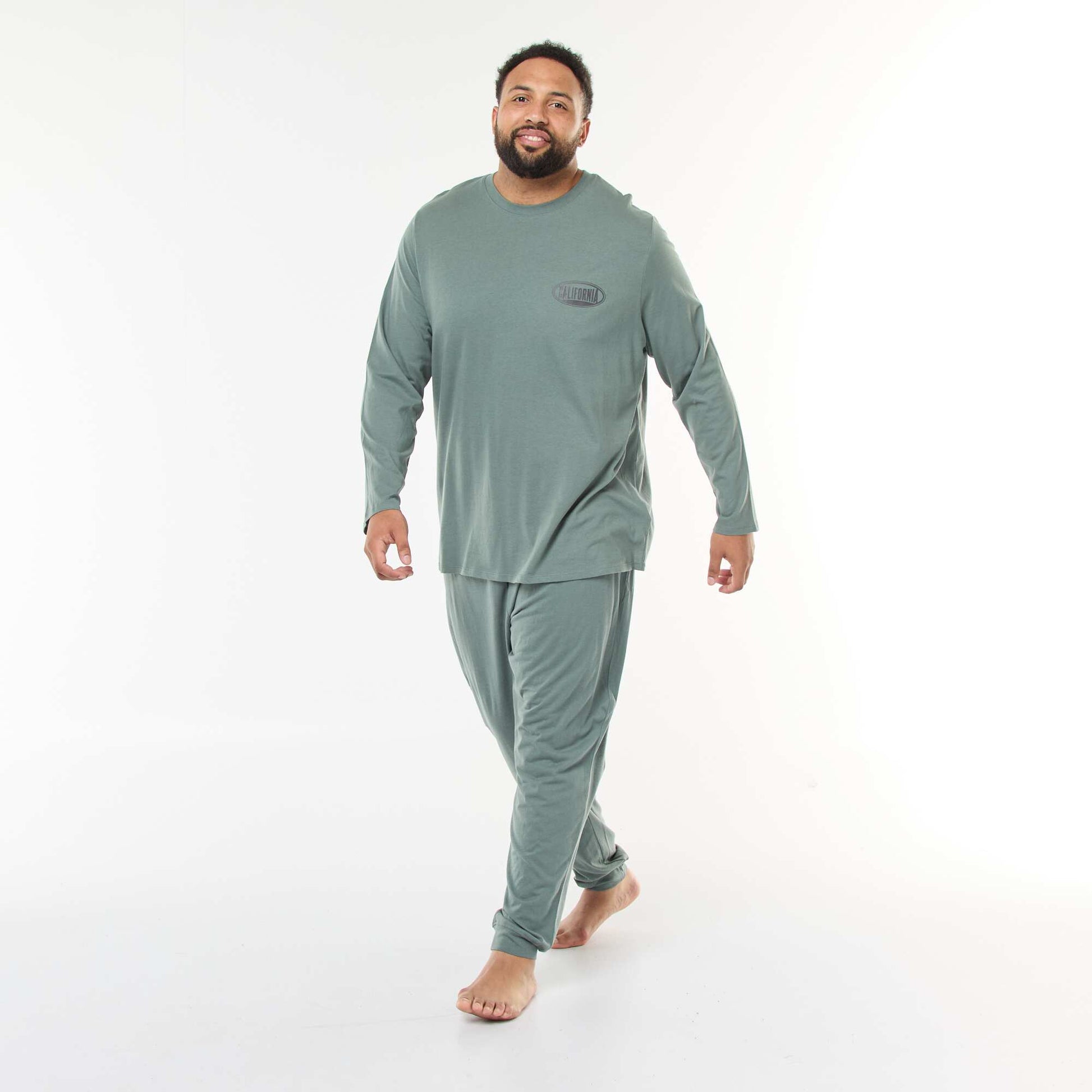 Conjunto de pijama largo de punto camiseta + pantalón - 2 piezas VERDE