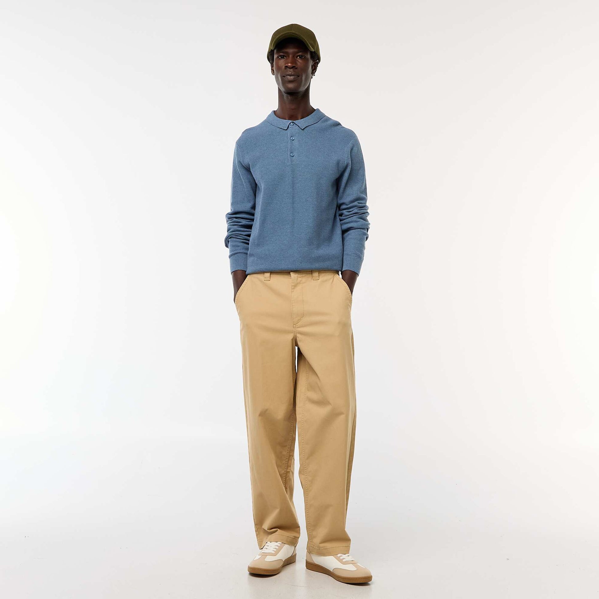 Pantalón ancho / wide leg liso de sarga BEIGE