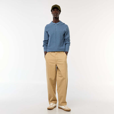 Pantalón ancho / wide leg liso de sarga BEIGE