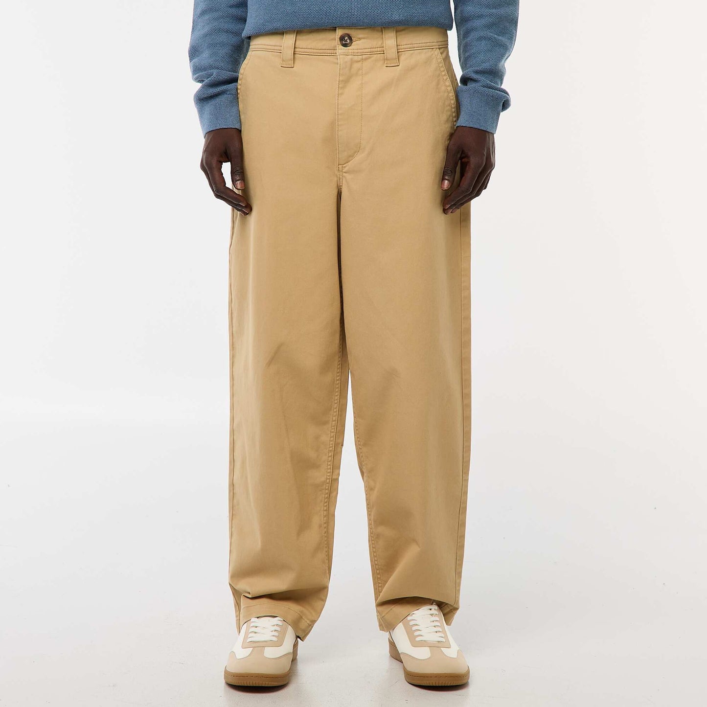 Pantalón ancho / wide leg liso de sarga BEIGE