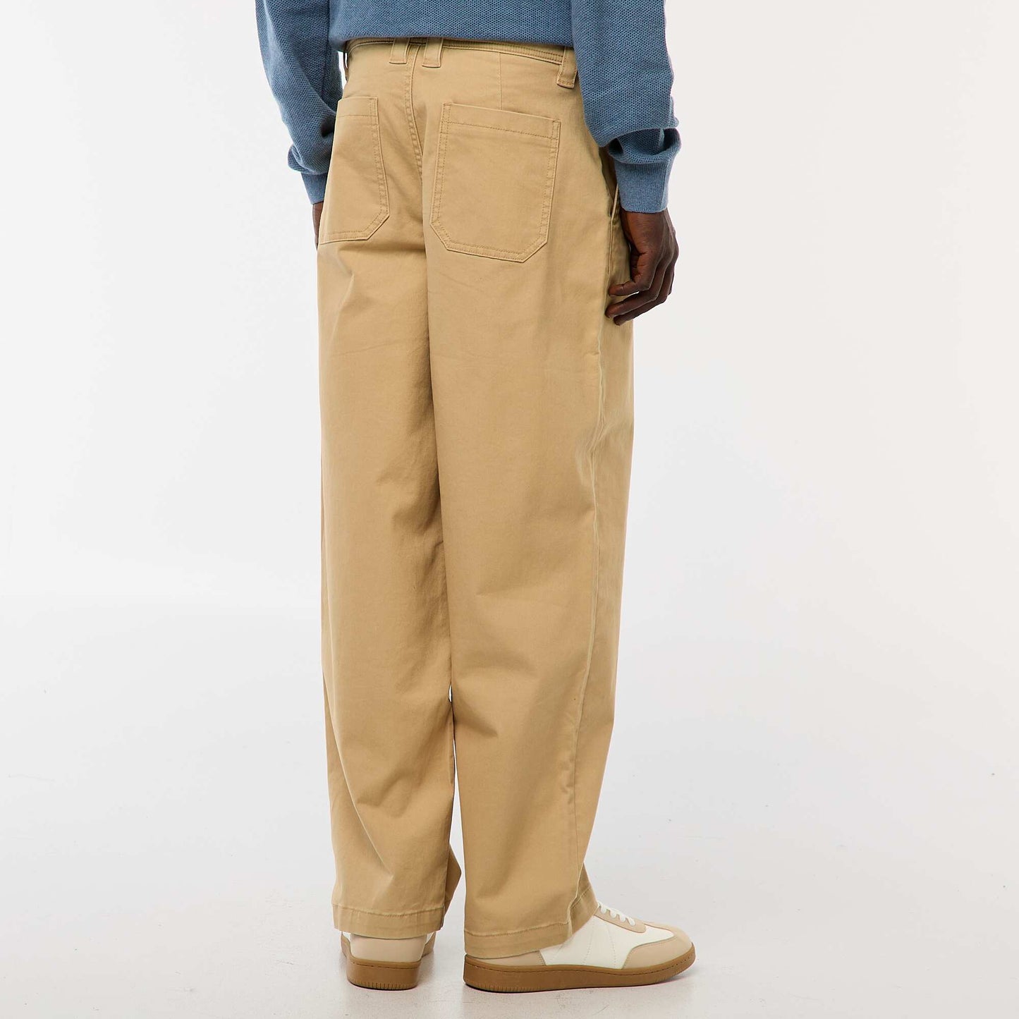 Pantalón ancho / wide leg liso de sarga BEIGE