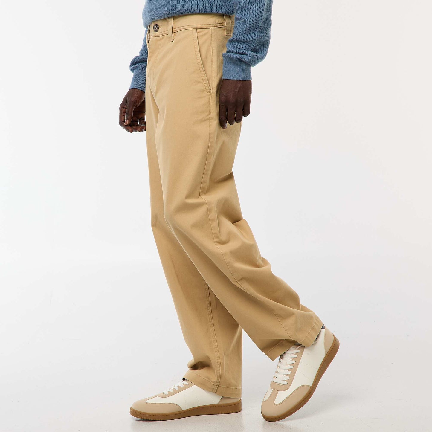 Pantalón ancho / wide leg liso de sarga BEIGE