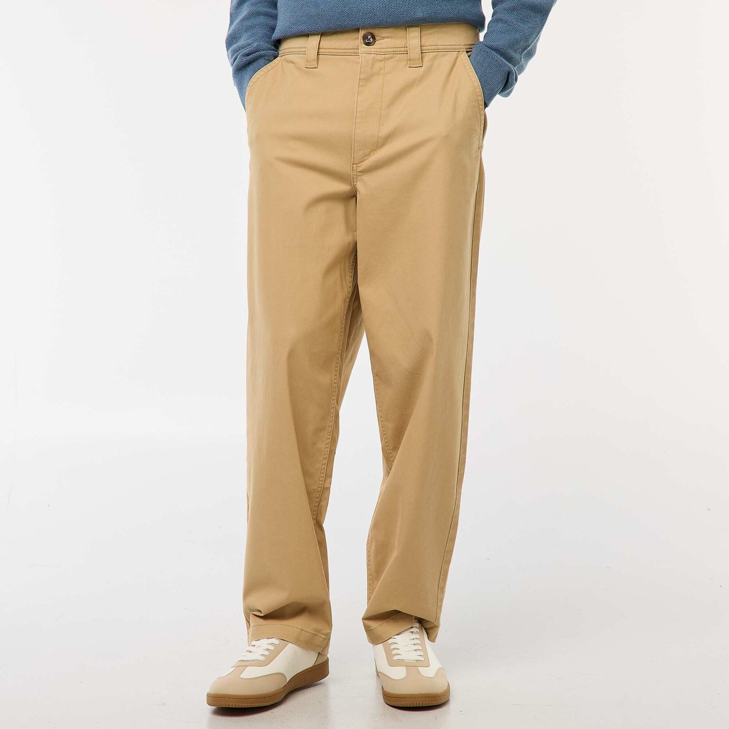 Pantalón ancho / wide leg liso de sarga BEIGE