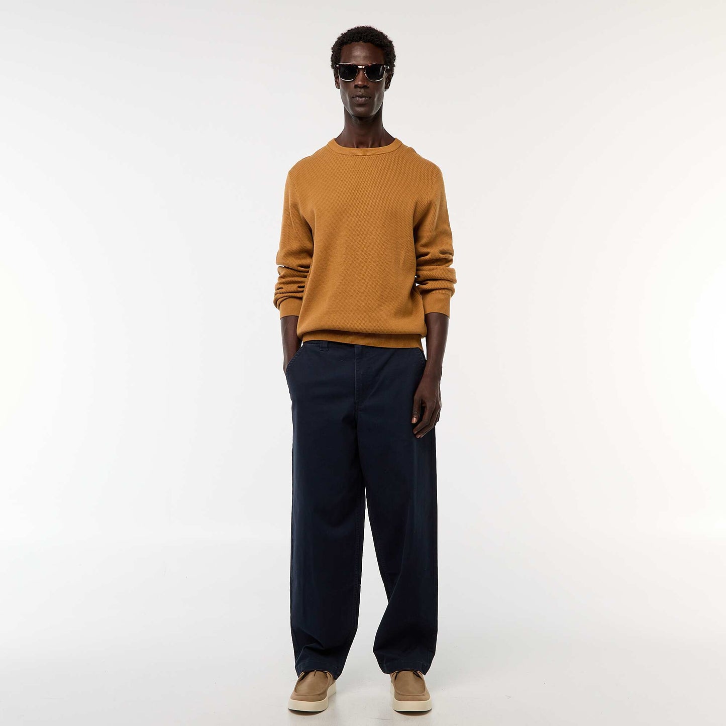 Pantalón ancho / wide leg liso de sarga AZUL