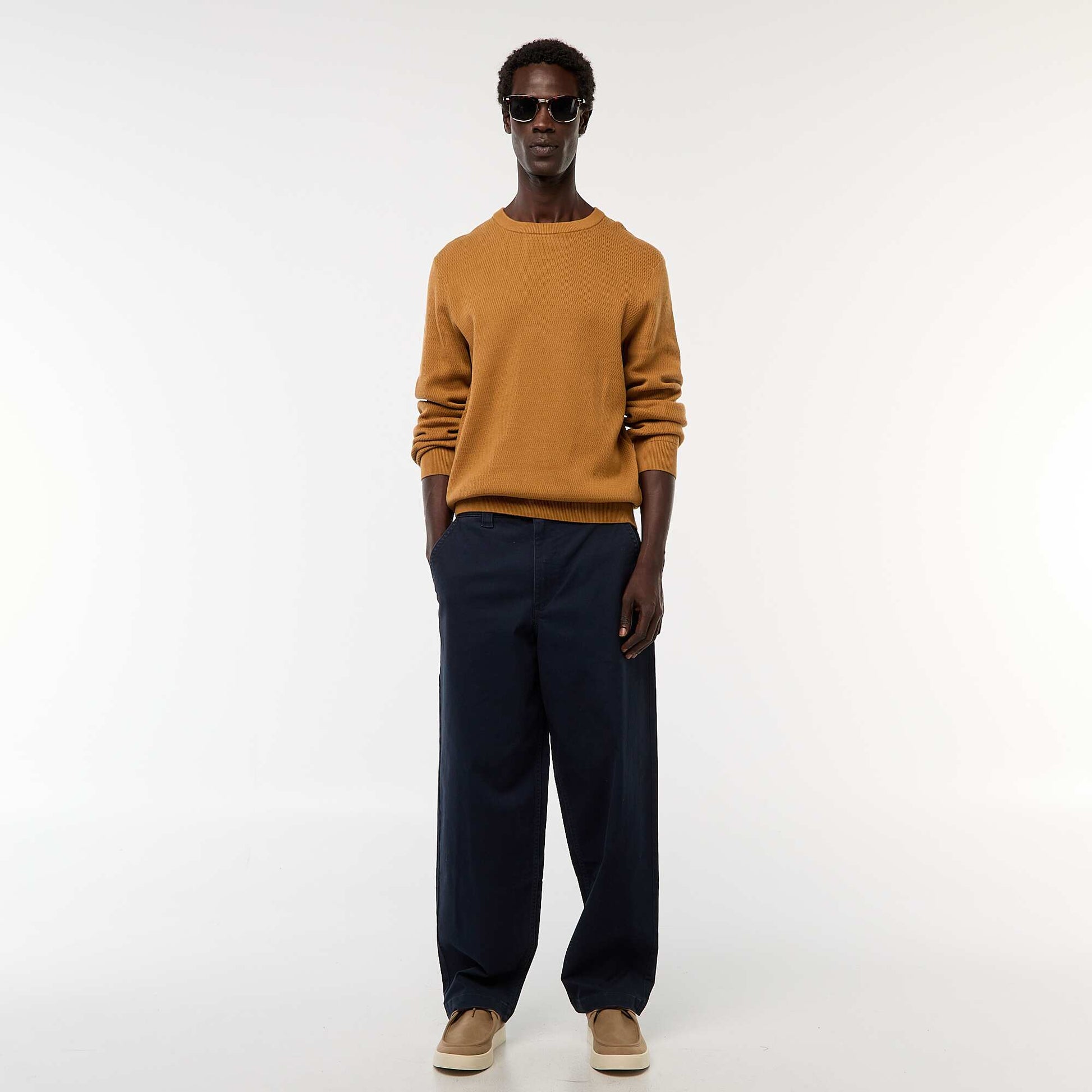 Pantalón ancho / wide leg liso de sarga AZUL