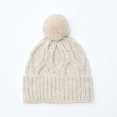 Gorro liso y acanalado con pompón BEIGE