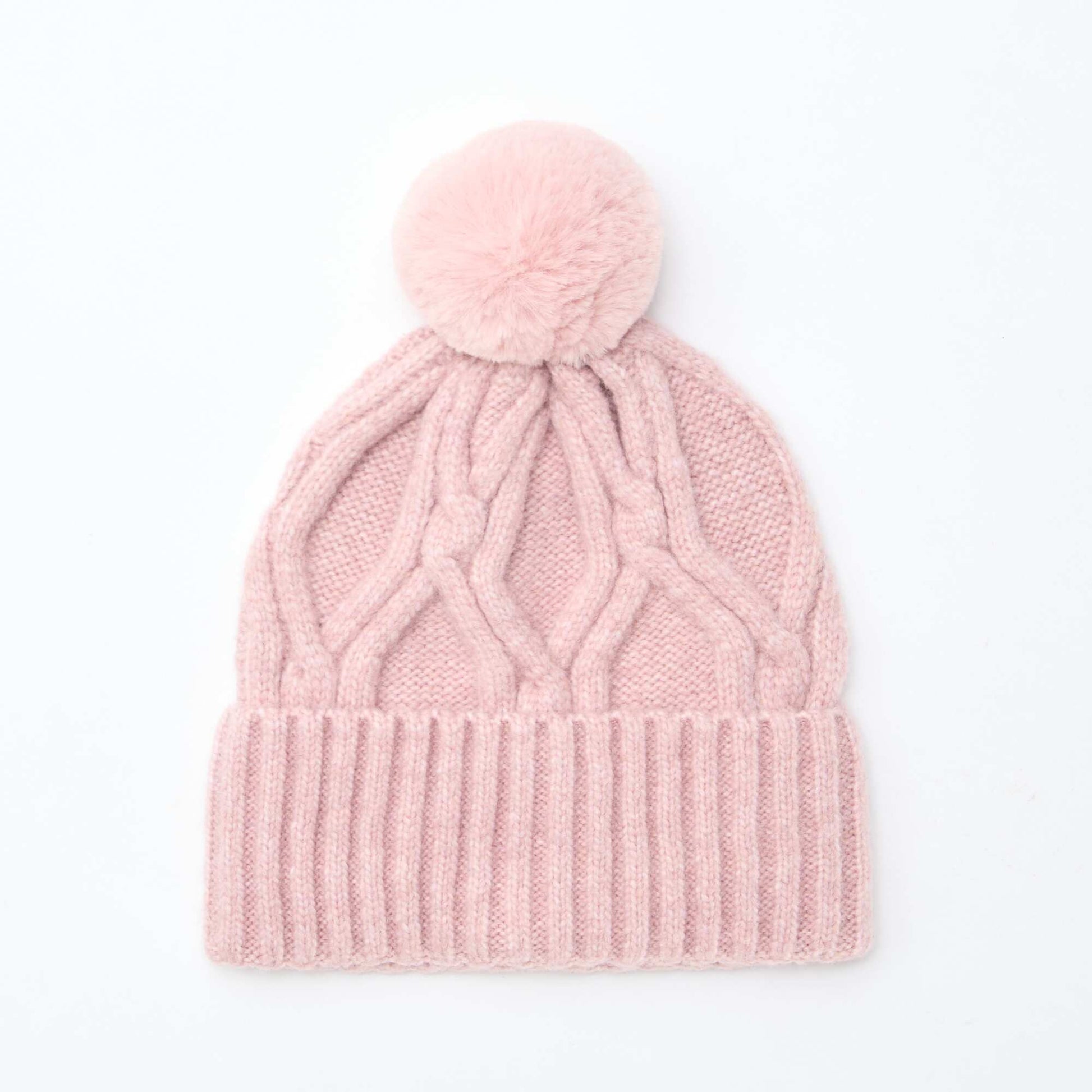 Gorro liso y acanalado con pompón ROSA