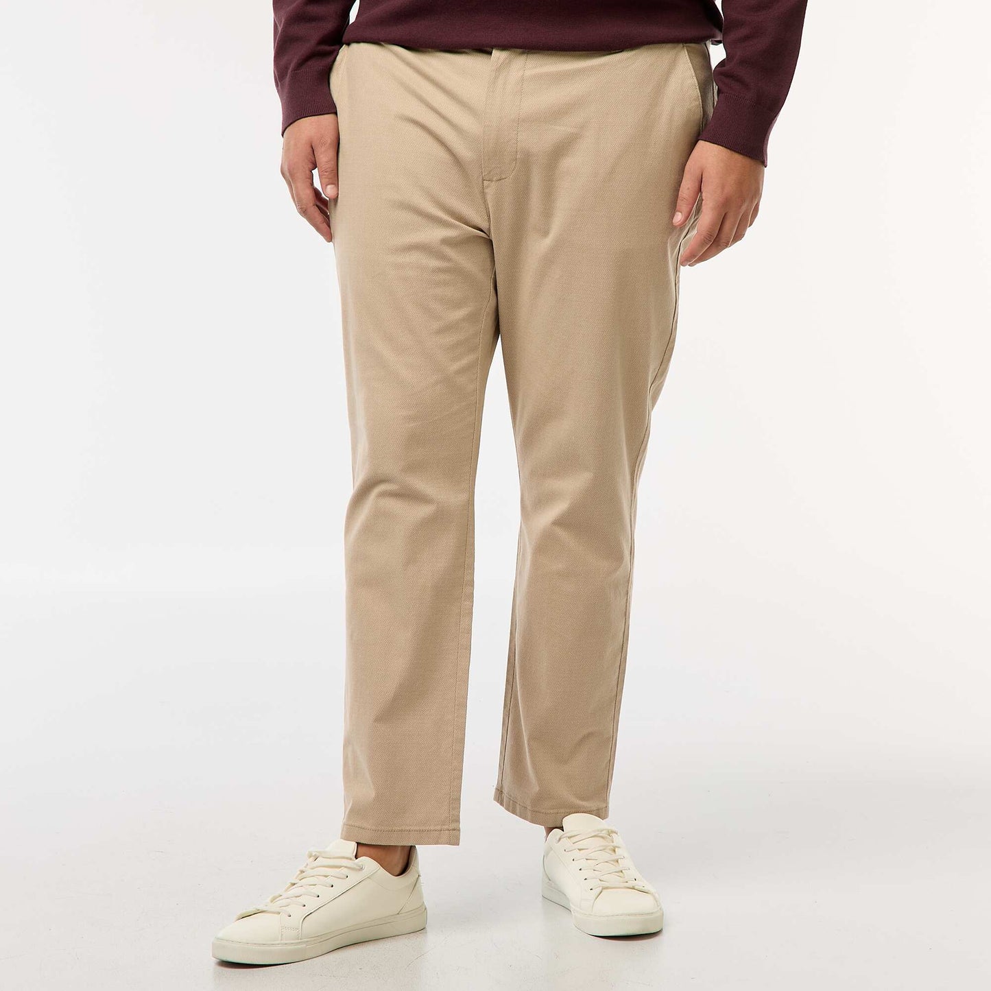 Pantalón chino liso de algodón elástico BEIGE