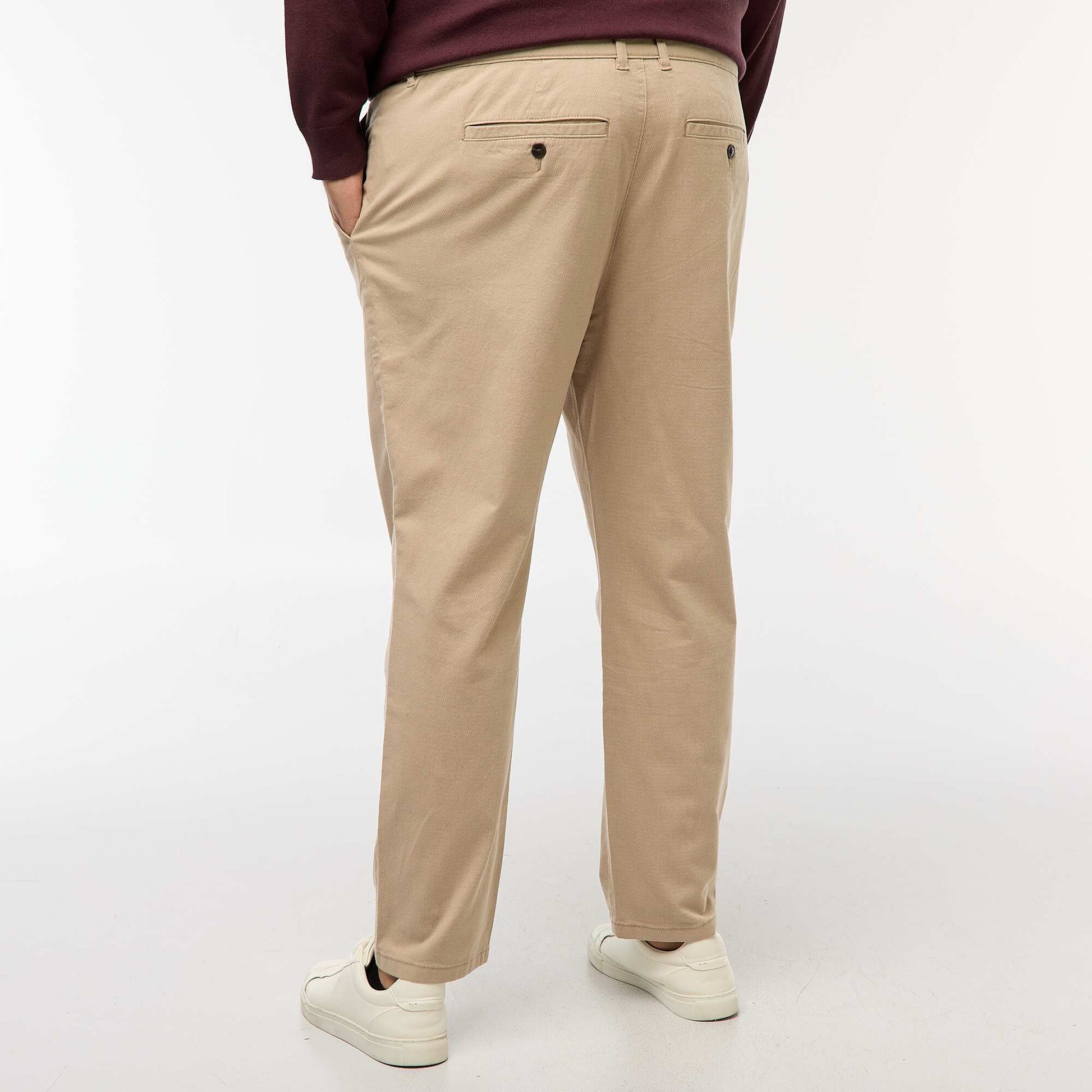 Pantalón chino liso de algodón elástico BEIGE