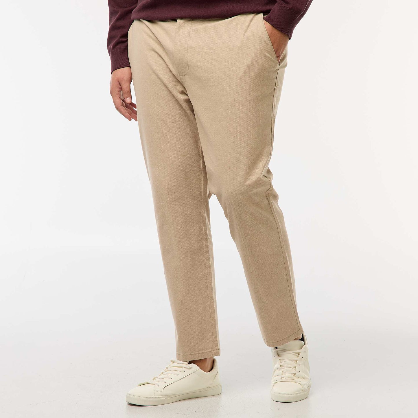 Pantalón chino liso de algodón elástico BEIGE