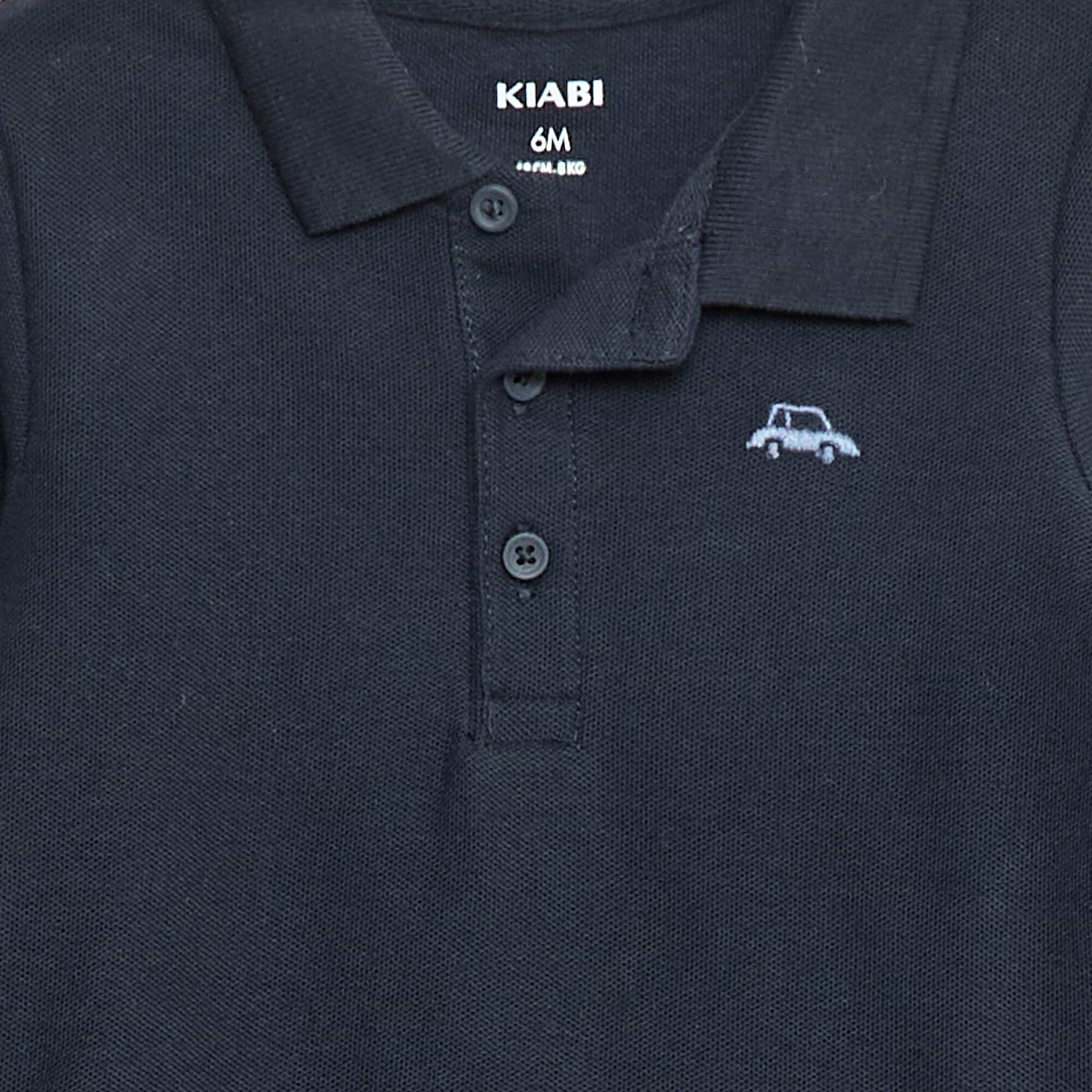 Remera de piqué de algodón de manga larga AZUL