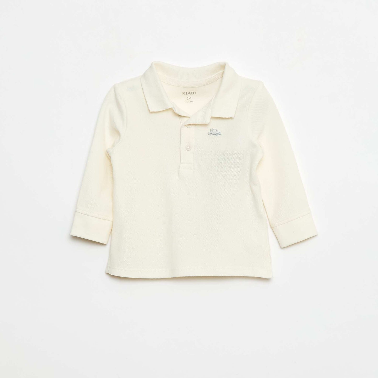 Remera de piqué de algodón de manga larga BLANCO