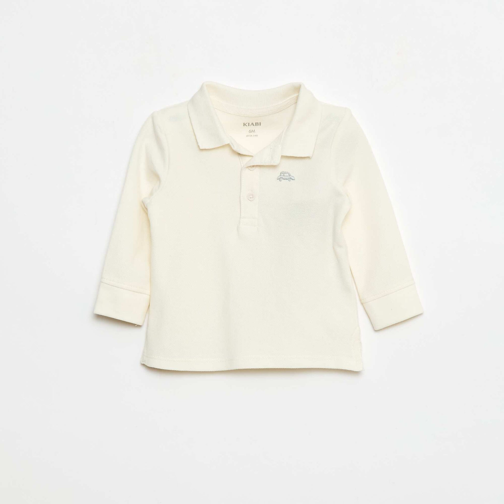 Remera de piqué de algodón de manga larga BLANCO