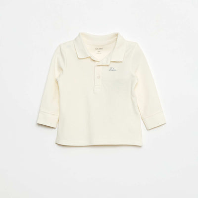 Remera de piqué de algodón de manga larga BLANCO